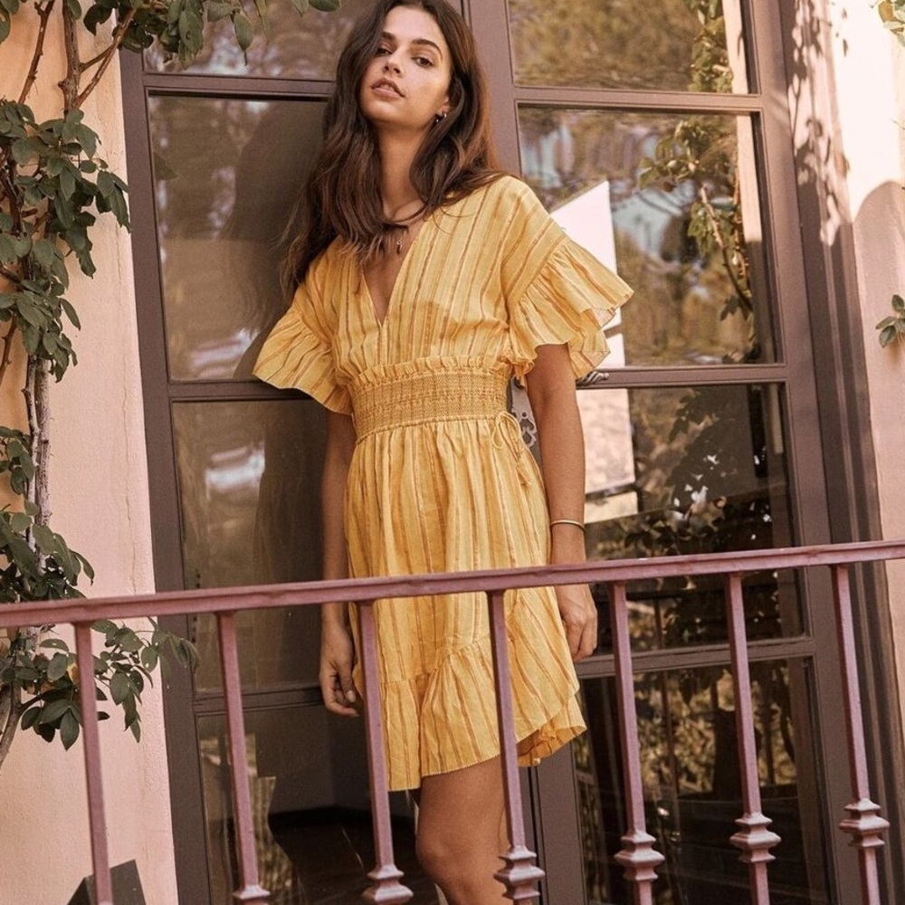 SAYLOR Adrienne Dress | Yellow Ruffle Smocked Mini - Picture 2 of 7
